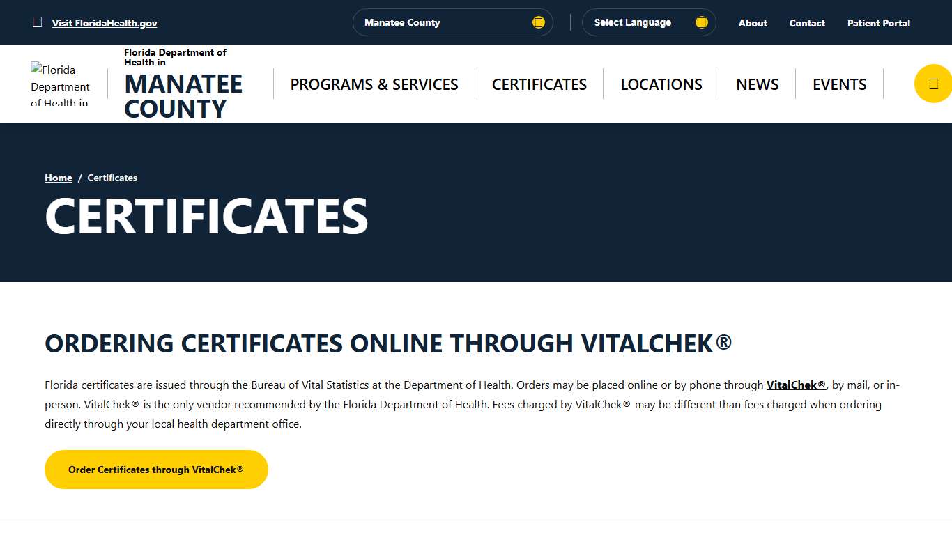 Certificates - Florida Department of Health in Manatee County